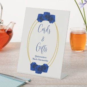 Signe De Table Royal Blue et Gold Geometry Quinceañera