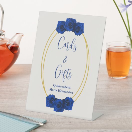 Signe De Table Royal Blue et Gold Geometry Quinceañera (In SItu)