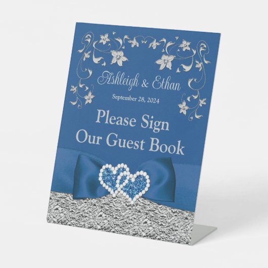 Signe De Table Royal Blue, Grey Love Hearts Mariage (Recto)