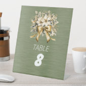 Signe De Table Ruban d'or blanc à feuille verte d'hiver (In SItu)