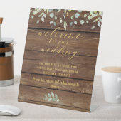 Signe De Table Rustic Barn Board Gold Bienvenue À Notre Mariage (In SItu)