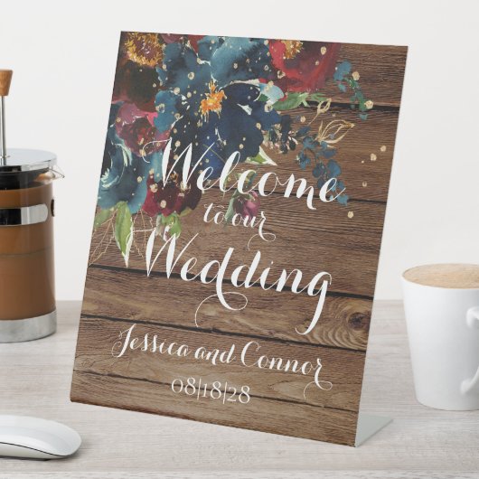 Signe De Table Rustic Barne Burgundy Marine Mariage de bienvenue (In SItu)