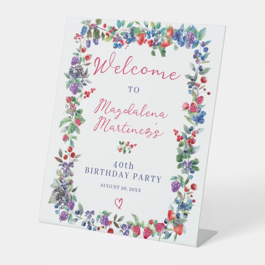 Signe De Table Rustic Boho Berry été 40e anniversaire Bienvenue (Recto)