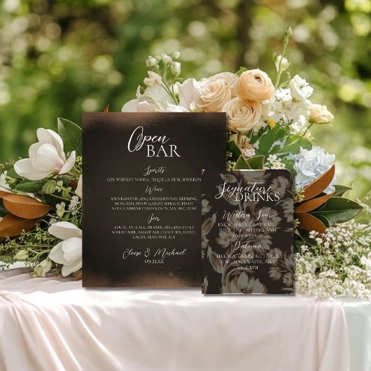 Signe De Table Rustic Brown Floral Signature Drink Wedding 
