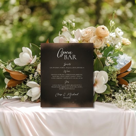 Signe De Table Rustic Brown Open Bar Wedding 