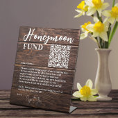 Signe De Table Rustic Brown Wood Elegant QR Code Honeymoon Fund