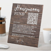 Signe De Table Rustic Brown Wood Elegant QR Code Honeymoon Fund (In SItu)