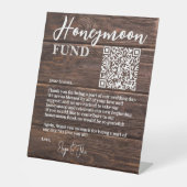 Signe De Table Rustic Brown Wood Elegant QR Code Honeymoon Fund (Recto)