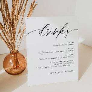 Signe De Table Rustic Calligraphie Mariage Boissons Menu Bar