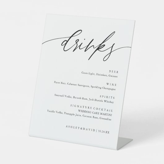 Signe De Table Rustic Calligraphie Mariage Boissons Menu Bar (Recto)