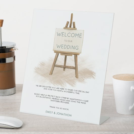 Signe De Table Rustic Easel Bienvenue Mariage Mesures de sécurité (In SItu)