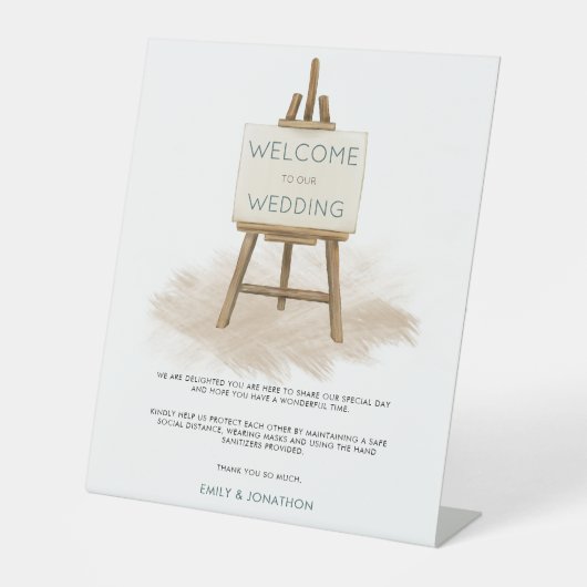 Signe De Table Rustic Easel Bienvenue Mariage Mesures de sécurité (Recto)