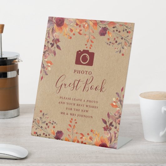 Signe De Table Rustic Fall Autumnal Photo Mariage du livre d'invi (In SItu)