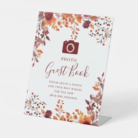 Signe De Table Rustic Fall Autumnal Photo Mariage du livre d'invi (Recto)