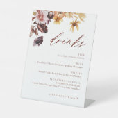 Signe De Table Rustic Fall Floral Mariage Menu Boisson (Recto)
