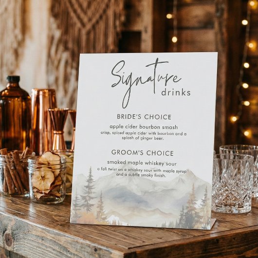 Signe De Table Rustic Fall Mountain Scene Wedding Signature Drink