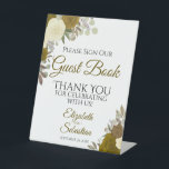 Signe De Table Rustic Gold Boho Floral S'Il Vous Plaît Signer Not<br><div class="desc">Ce magnifique panneau de piédestal fera invitation vos invités mariages à signer votre livre d'or. Doté d'un design boho fleuri rustique avec des roses d'aquarelle peints à la main dans les tons jaune et or. Il y a de la place pour les noms du couple ainsi que la date du...</div>