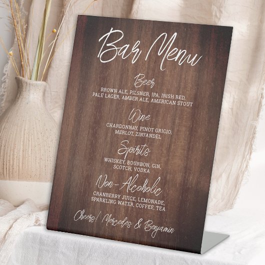 Signe De Table Rustic Mariage Drink Menu barre personnalisée