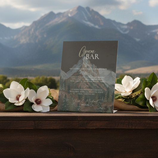 Signe De Table Rustic Mountain Brown Open Bar Wedding