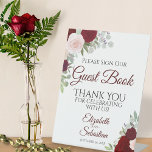 Signe De Table Rustic Red Boho Floral S'Il Vous Plaît Signer Notr<br><div class="desc">Ce magnifique panneau de piédestal fera invitation vos invités mariages à signer votre livre d'or. Décoré dans un style boho rustique, il présente des roses d'aquarelle peints à la main dans des tons bordeaux, rouge et rose roux. Il y a de la place pour les noms du couple ainsi que...</div>