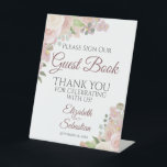 Signe De Table Rustic Rose Boho Floral S'Il Vous Plaît Signer Not<br><div class="desc">Ce magnifique panneau de piédestal fera invitation vos invités mariages à signer votre livre d'or. Il présente un design boho floral rustique avec des roses d'aquarelle peints à la main et des fleurs dans les tons rose roux, pêche au corail et mauve. Il y a de la place pour les...</div>
