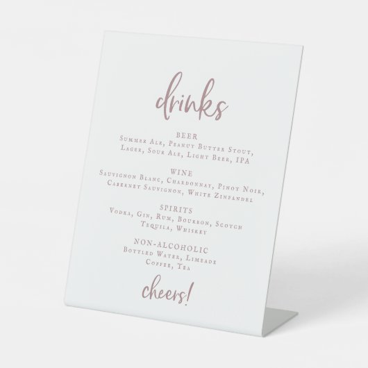 Signe De Table Rustic Rose Gold Script Mariage Boissons Menu Sign (Recto)