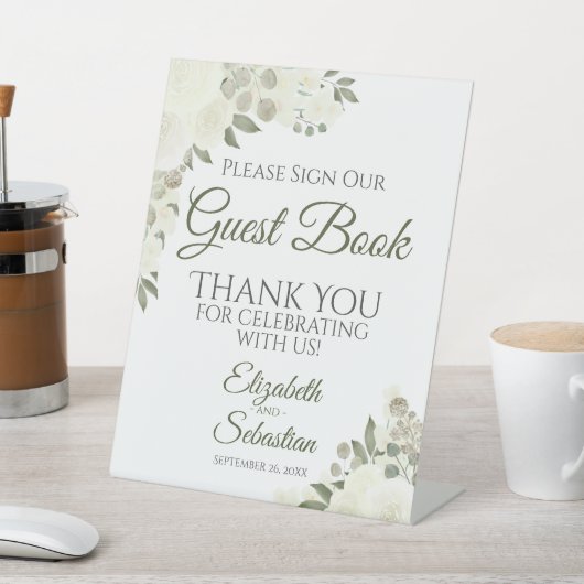 Signe De Table Rustic White Boho Roses S'il vous plaît signer not (In SItu)