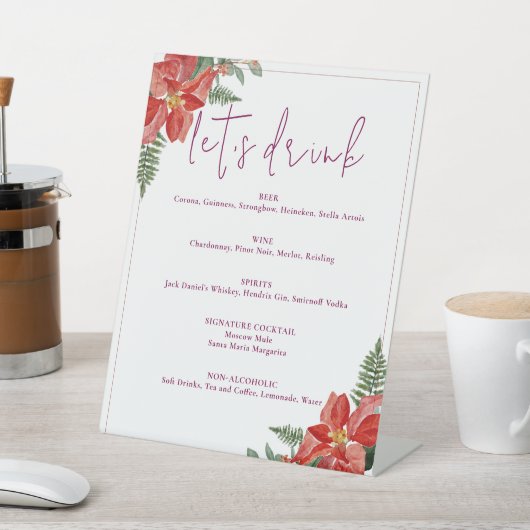 Signe De Table Rustic Winter Poinsettia Red Christmas Wedding (In SItu)
