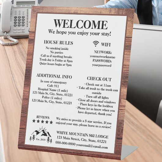 Signe De Table Rustic Wood Cabine Lodge Location de propriété Bie