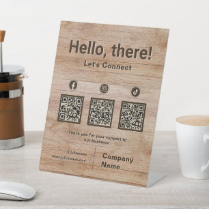 Signe De Table Rustic Wood Social Media 3 QR Code Scan to Connect