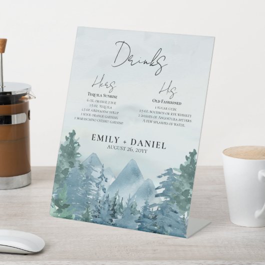 Signe De Table Rustique aquarelle Blue Green Mountains Mariage (In SItu)
