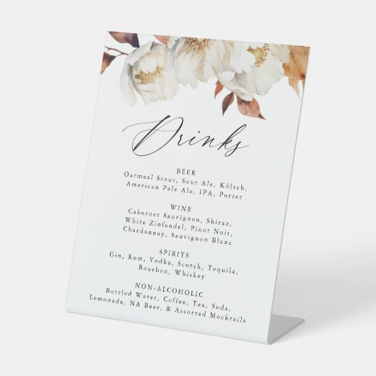 Signe De Table Rustique Automne Floral Mariage Menu Boisson (Recto)