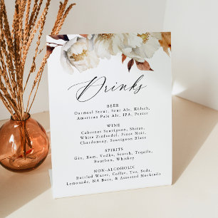 Signe De Table Rustique Automne Floral Mariage Menu Boisson