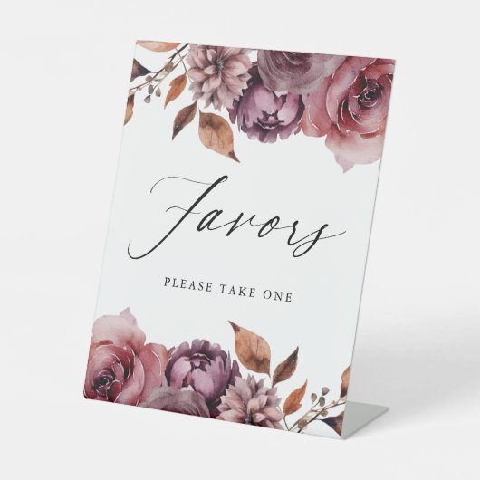 Signe De Table Rustique Automne Marsala Floral Faveurs Mariage Fa (Recto)