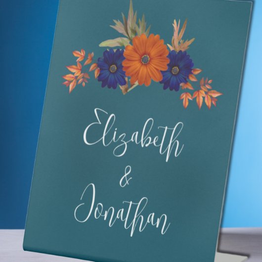 Signe De Table Rustique Automne Orange Navy Bleu Floral Mariage