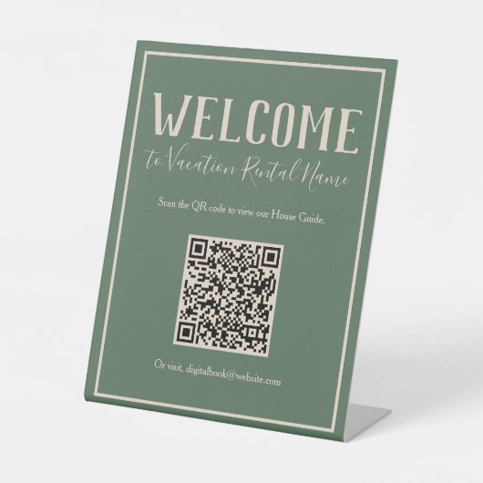 Signe De Table Rustique Bohême Green Digital QR Code Affiche de b (Recto)