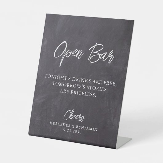 Signe De Table Rustique Open Bar Chalkboard Personnalisé Mariage (Recto)