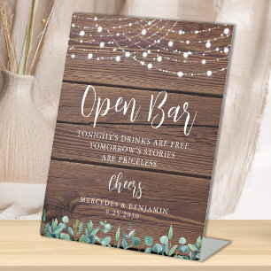 Signe De Table Rustique Open Bar Mariage de cordes de verdure