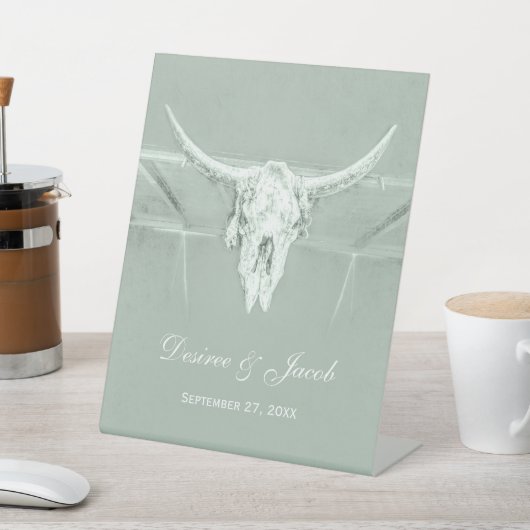 Signe De Table Rustique Pastel Sage Vert Blanc Vache Occidentale  (In SItu)