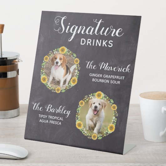 Signe De Table Rustique Signature Boissons Sunflower Chien Mariag (In SItu)