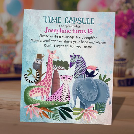 Signe De Table Safari animals any age girl birthday time capsule