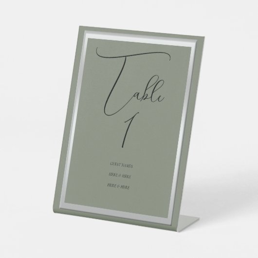 Signe De Table Sage et Mariage argenté sophistiqués Numéro de tab (Recto)