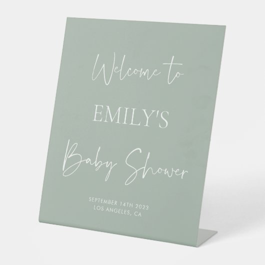 Signe De Table Sage Green Baby shower de bienvenue Signal de piéd (Recto)
