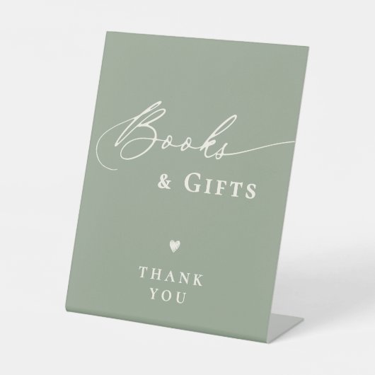 Signe De Table Sage Green Baby shower Script Livres et Cadeaux (Recto)
