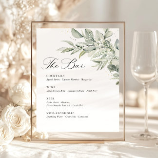 Signe De Table Sage Green Botanical Watercolor Wedding Bar Menu