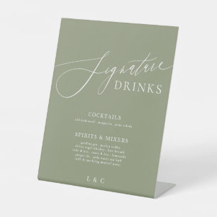 Signe De Table Sage Green Calligraphie Mariage Signature Boissons