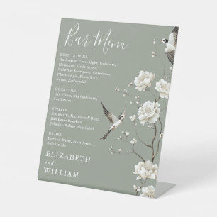 Signe De Table Sage Green Chinoiserie Floral Bar Menu Mariage