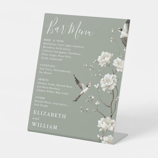 Signe De Table Sage Green Chinoiserie Floral Bar Menu Mariage (Recto)