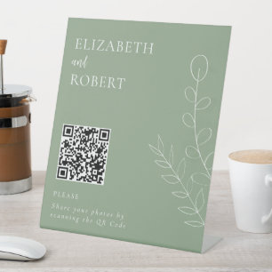 Signe De Table Sage Green Elegant Wedding Photo Partager QR Code
