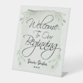 Signe De Table Sage Green Eucalyptus Bienvenue À Notre Début (Recto)